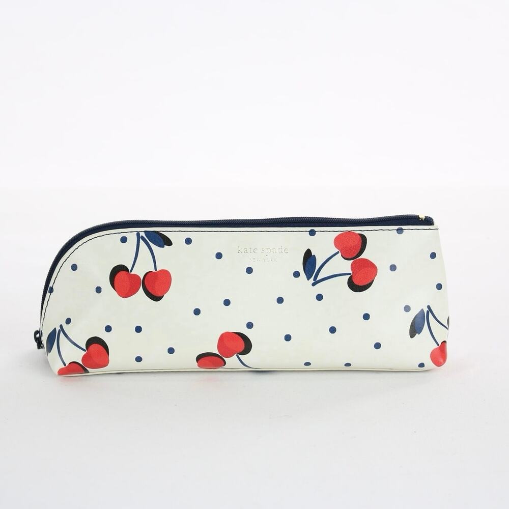 Kate Spade Cherry Print Cosmetic Pouch Pencil Case Zip Bag Polka Dot